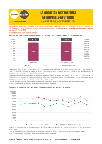 La création d'entreprise en Nouvelle-Aquitaine en novembre 2024