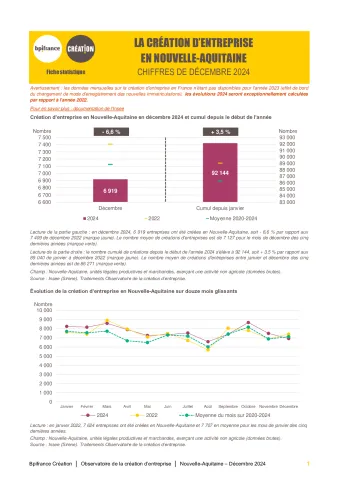 La création d'entreprise en Nouvelle-Aquitaine en décembre 2024