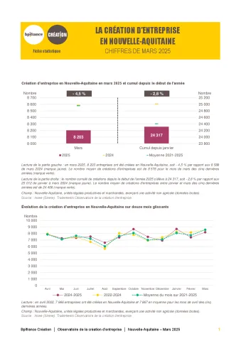 La création d'entreprise en Nouvelle-Aquitaine en mars  2025