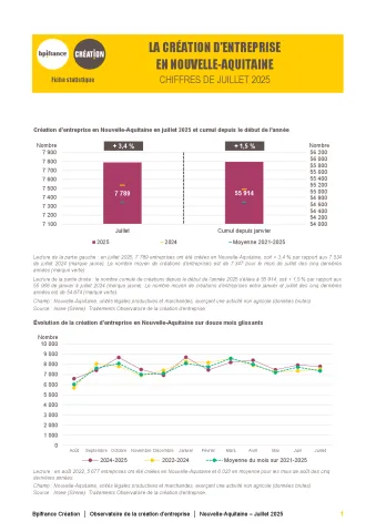 La création d'entreprise en Nouvelle-Aquitaine en juillet 2025