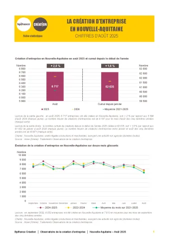 La création d'entreprise en Nouvelle-Aquitaine en août 2025