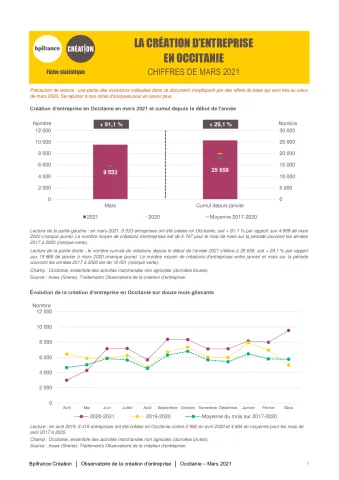 La création d'entreprise en Occitanie en mars 2021