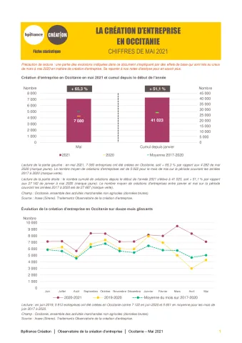 La création d'entreprise en Occitanie en mai 2021