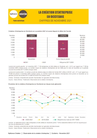 La création d'entreprise en Occitanie en novembre 2021