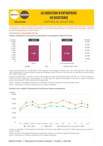 La création d'entreprise en Occitanie en juillet 2022