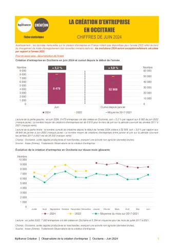 La création d'entreprise en Occitanie en juin 2024