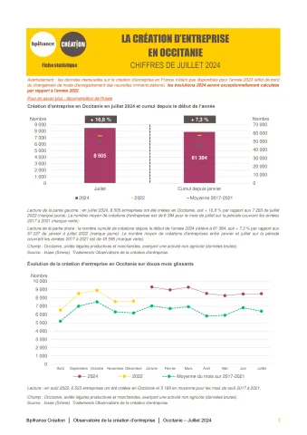 La création d'entreprise en Occitanie en juillet 2024