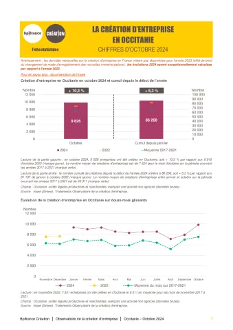 La création d'entreprise en Occitanie en octobre 2024