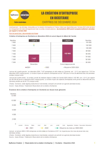 La création d'entreprise en Occitanie en décembre 2024