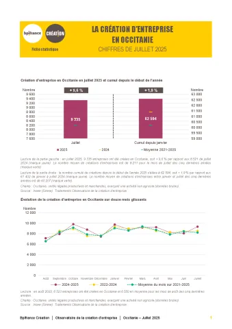 La création d'entreprise en Occitanie en juillet 2025