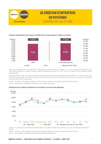 La création d'entreprise en Occitanie en juillet 2025