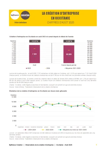 La création d'entreprise en Occitanie en août 2025