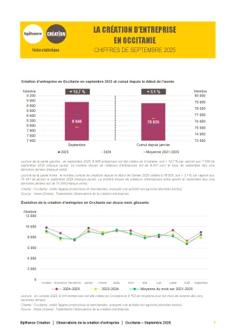 La création d'entreprise en Occitanie en septembre 2025