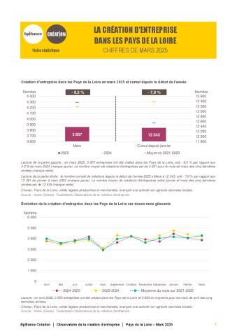 La création d'entreprise dans les Pays de la Loire en mars  2025