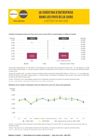 La création d'entreprise dans les Pays de la Loire en mai 2025