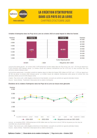 La création d'entreprise dans les Pays de la Loire en octobre 2025