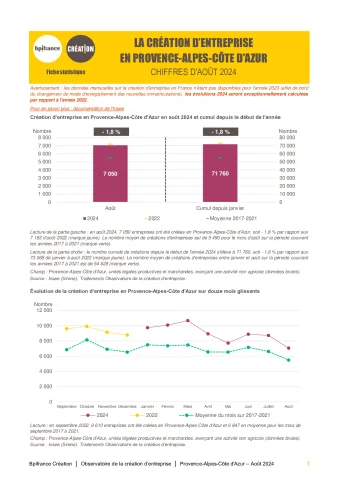 La création d'entreprise en Provence-Alpes-Côte d'Azur en août 2024
