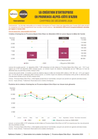 La création d'entreprise en Provence-Alpes-Côte d'Azur en décembre 2024