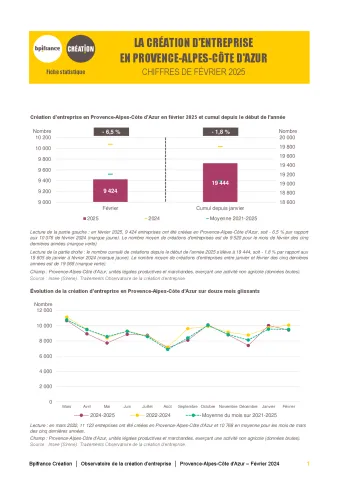 La création d'entreprise en Provence-Alpes-Côte d'Azur en février 2025