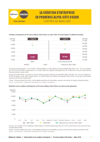 La création d'entreprise en Provence-Alpes-Côte d'Azur en mars  2025