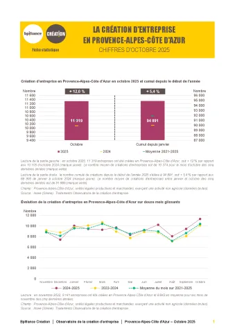 La création d'entreprise en Provence-Alpes-Côte d'Azur en octobre 2025