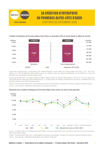 La création d'entreprise en Provence-Alpes-Côte d'Azur en décembre 2025