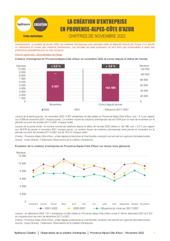 La création d'entreprise en Provence-Alpes-Côte d'Azur en novembre 2022