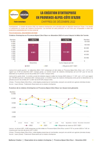 La création d'entreprise en Provence-Alpes-Côte d'Azur en décembre 2022