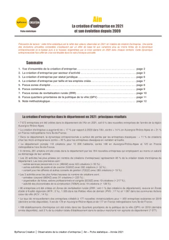 La création d'entreprise dans l'Ain en 2021