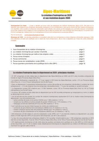 La création d'entreprise dans les Alpes-Maritimes en 2020