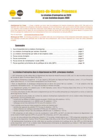 La création d'entreprise dans les Alpes-de-Haute-Provence en 2020