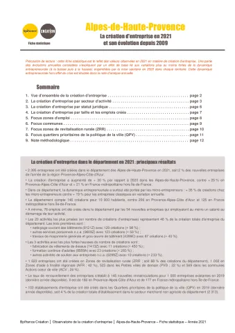 La création d'entreprise dans les Alpes-de-Haute-Provence en 2021