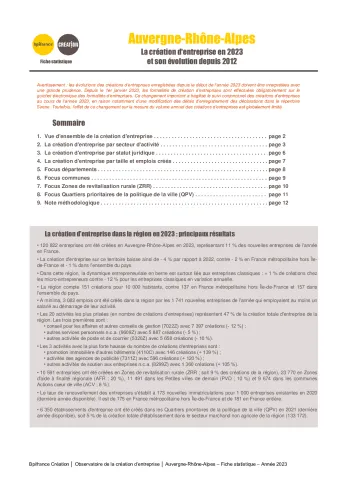 La création d'entreprise en Auvergne-Rhône-Alpes en 2023