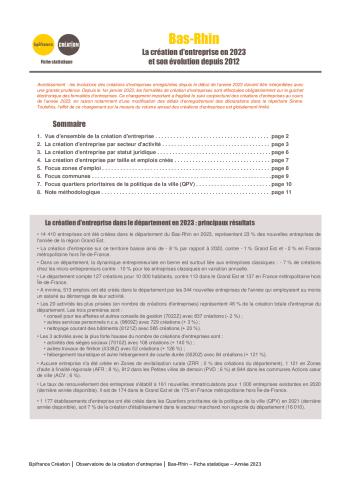 La création d'entreprise dans le Bas-Rhin en 2023