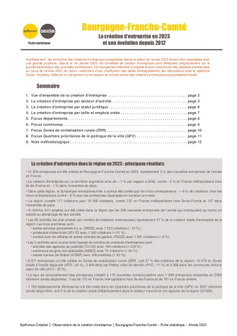 La création d'entreprise en Bourgogne-Franche-Comté en 2023