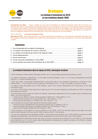 La création d'entreprise en Bretagne en 2020