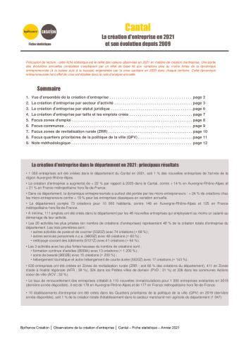 La création d'entreprise dans le Cantal en 2021