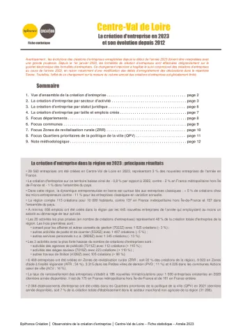 La création d'entreprise en Centre-Val de Loire en 2023