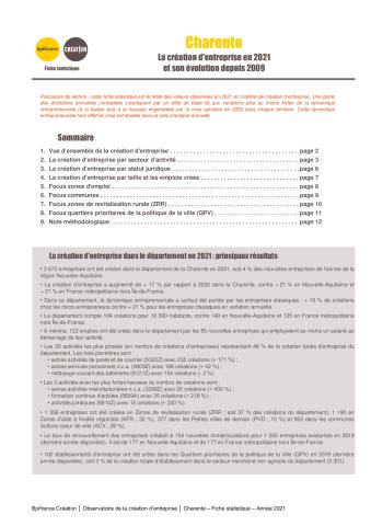 La création d'entreprise en Charente en 2021