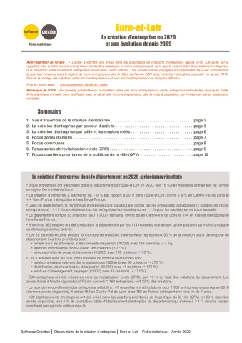 La création d'entreprise dans l'Eure-et-Loir en 2020