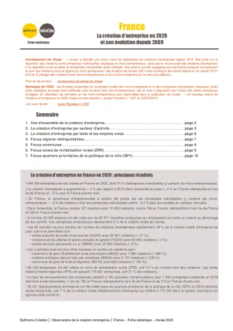 La création d'entreprise en France en 2020