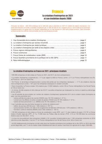 La création d'entreprise en France en 2021