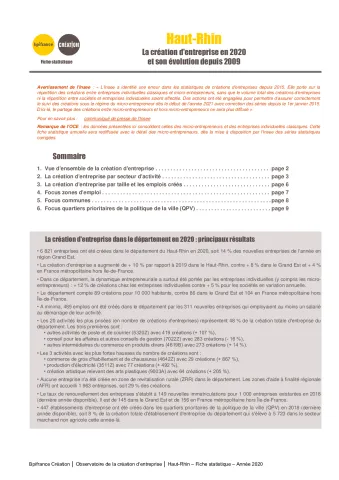 La création d'entreprise dans le Haut-Rhin en 2020