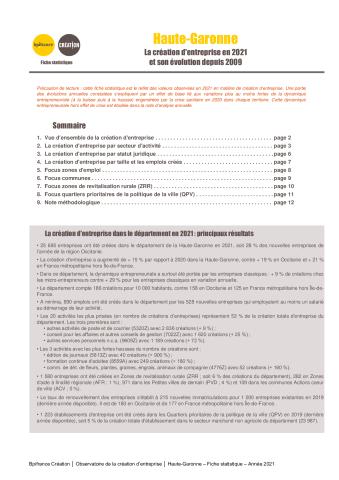 La création d'entreprise en Haute-Garonne en 2021