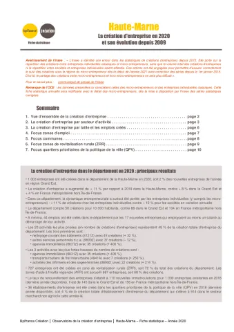 La création d'entreprise dans la Haute-Marne en 2020