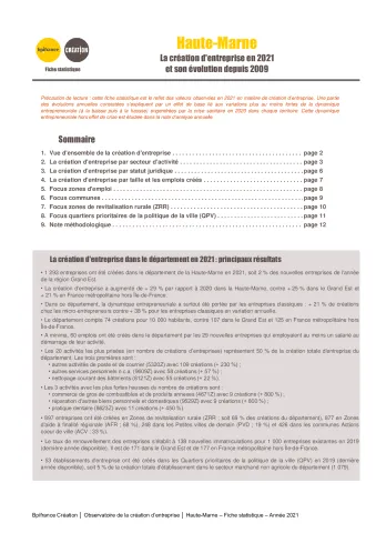 La création d'entreprise dans la Haute-Marne en 2021