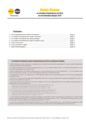 La création d'entreprise dans la Haute-Vienne en 2024