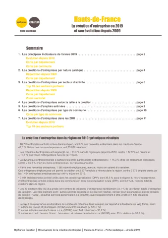 La création d'entreprise dans les Hauts-de-France en 2019