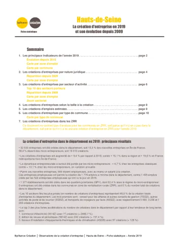 La création d'entreprise dans les Hauts-de-Seine en 2019