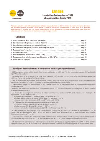 La création d'entreprise dans les Landes en 2021